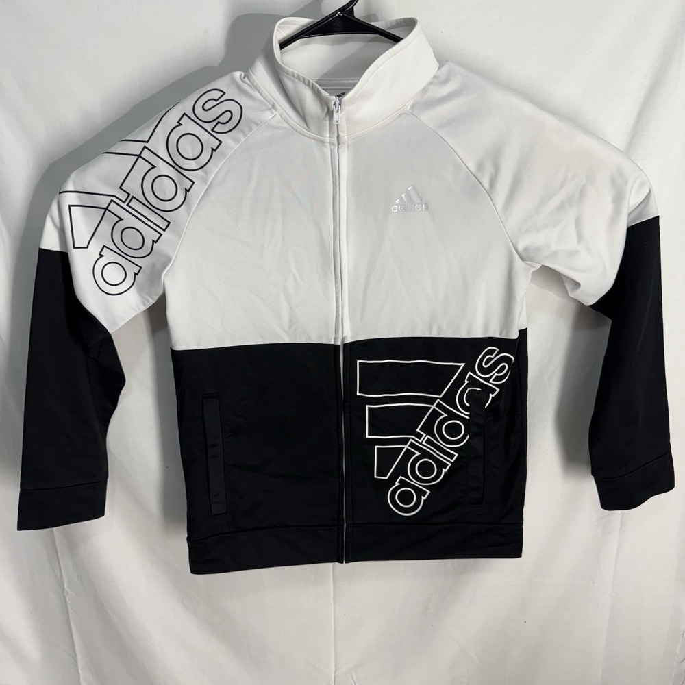Adidas Tricot Track Jacket Boys Size L 14/16 Large Black White